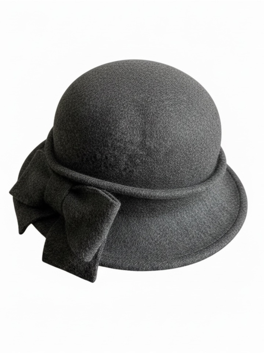 D&Y Women’s Dark Gray 100% Wool Cloche Hat with Folded Band Side Bow | EUC